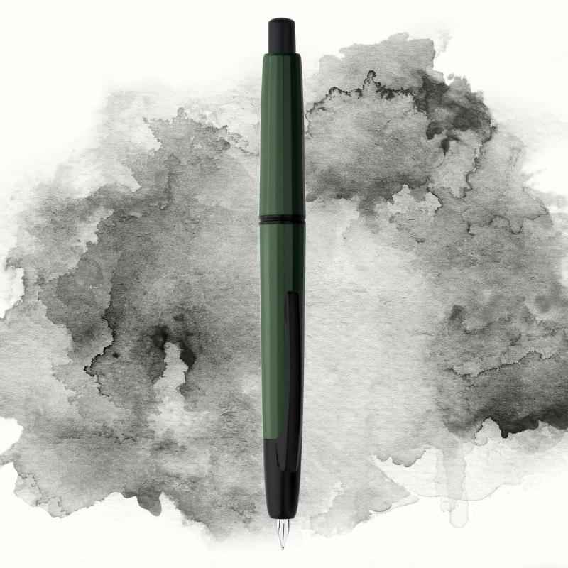 Majohn A2 Press Retractable Fountain Pen Extra Fine Nib with Box Green--Black Clip