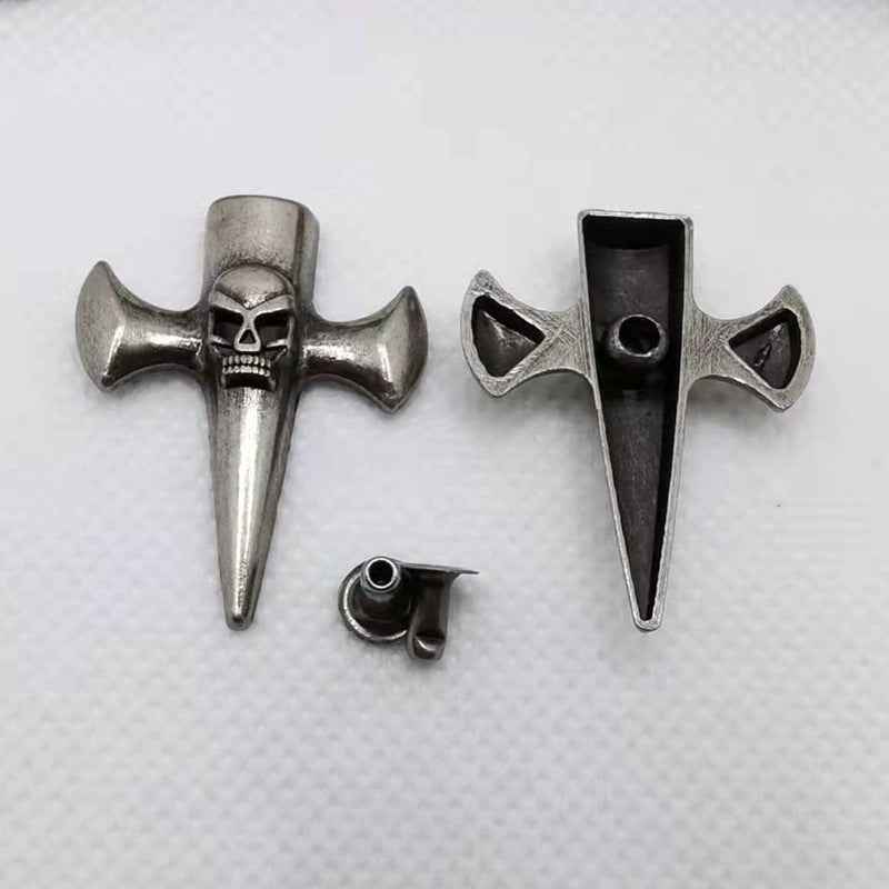 Silver skull cross rivet studs, 30pcs set, front and back views with small base