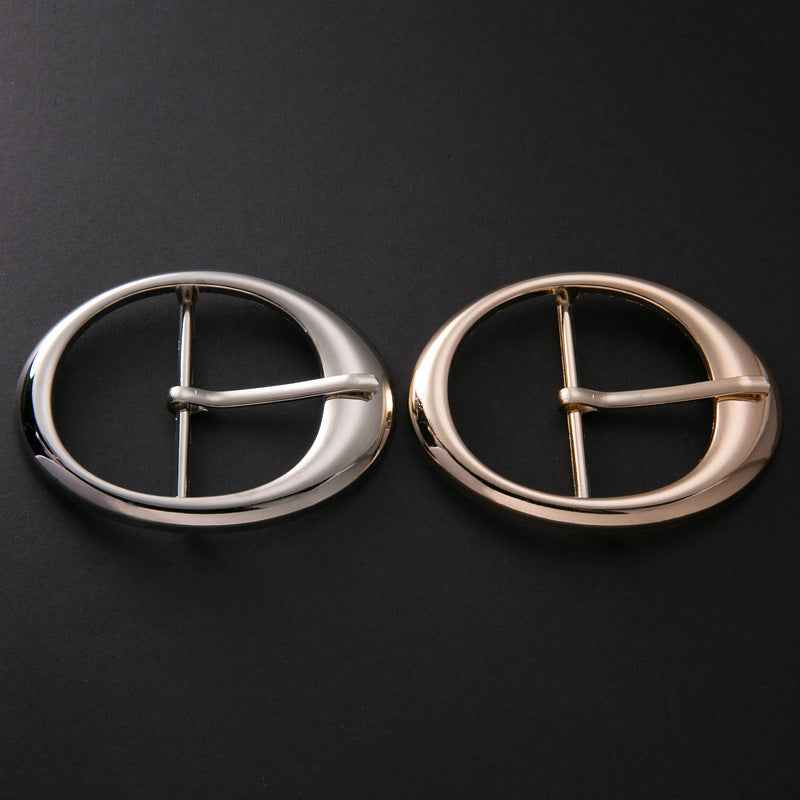 Oval 45mm coat belt buckle with pin, adjustable, gold and silver set