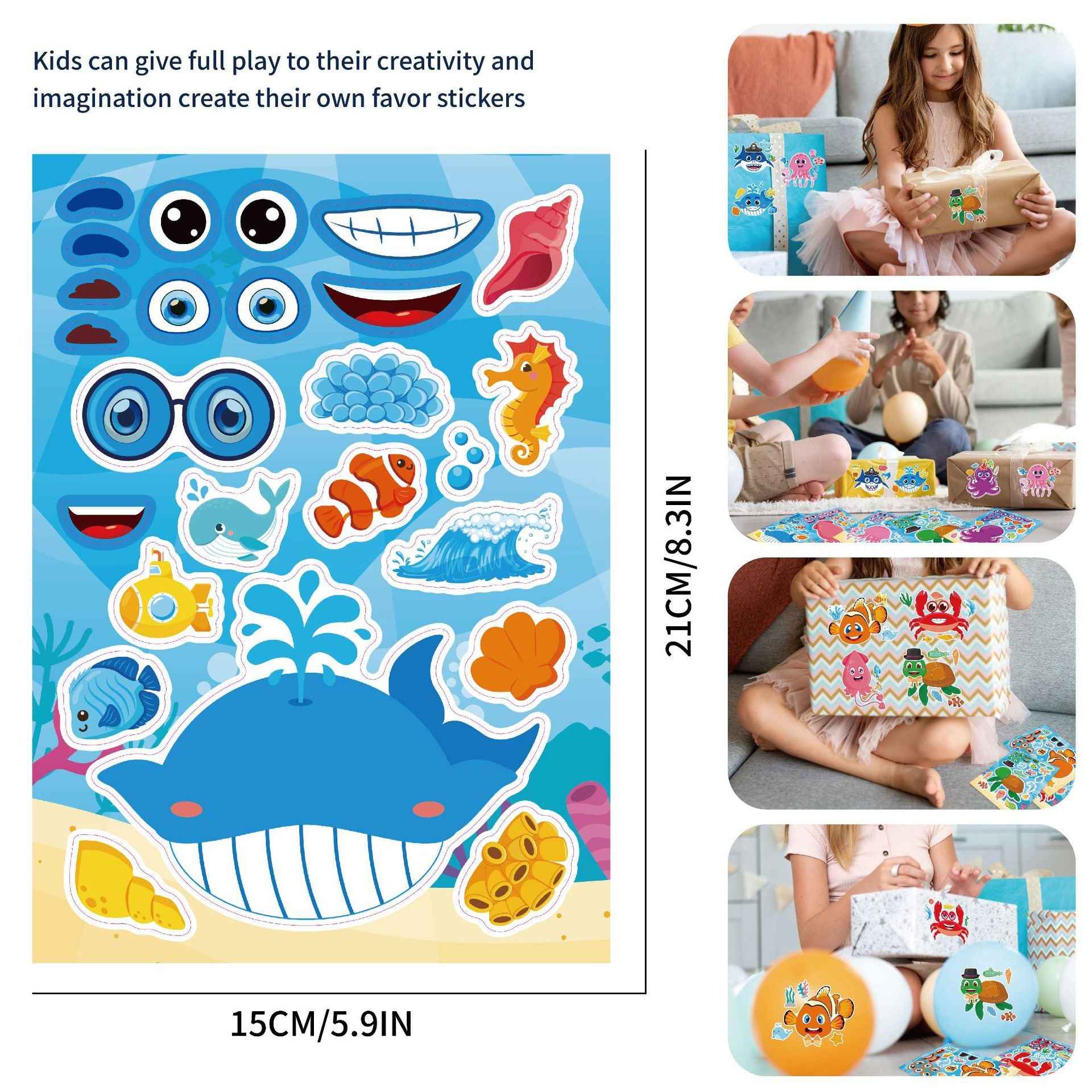 32 Sheets Cartoon Ocean Animals Make Your Own Stickers for Kids