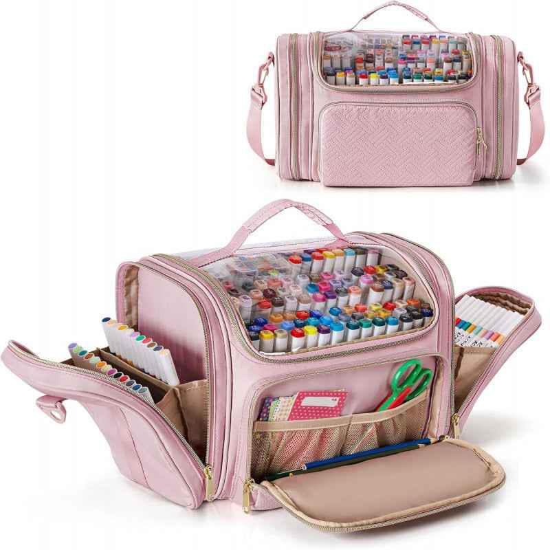 Large Marker Storage Case Marker Organizer Bag for 180-300 Markers Pink