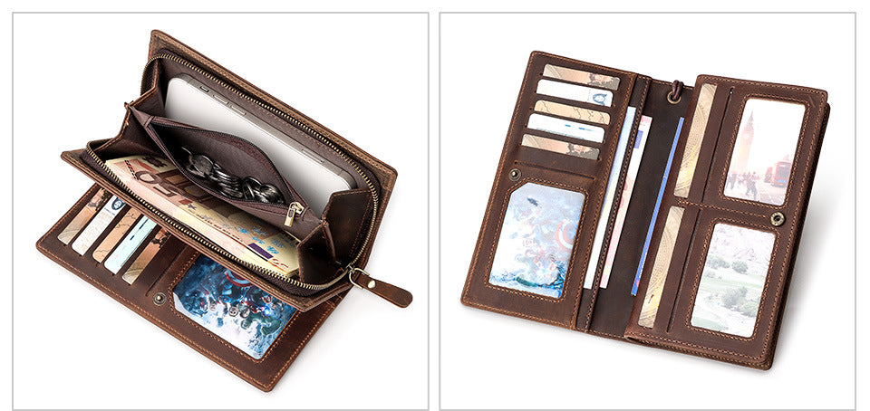 Men's Top Grain Leather Long RFID Blocking Wallet