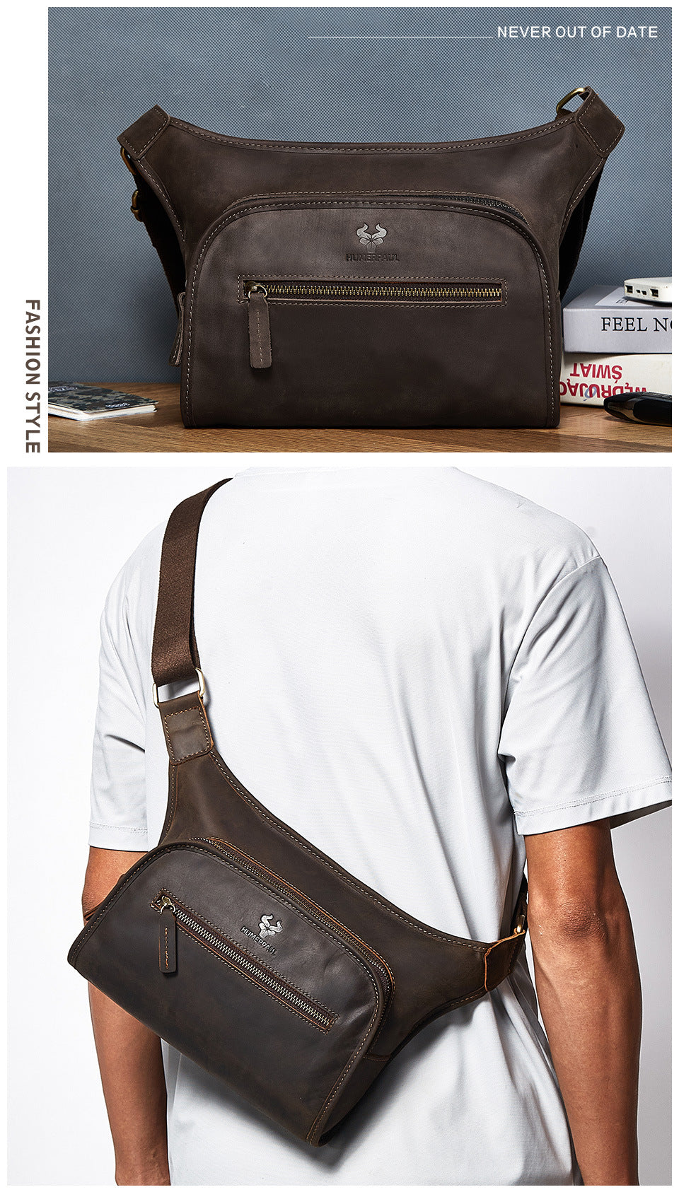 Men's Genuine Leather Commuter Shoulder Crossbody Bag