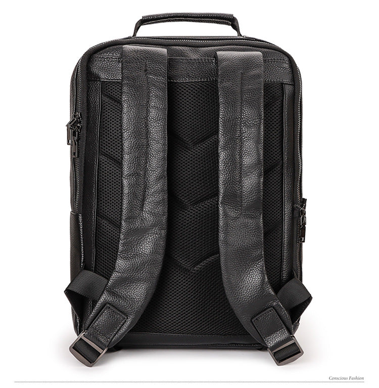 Black Genuine Leather Business Laptop Men's Backpack