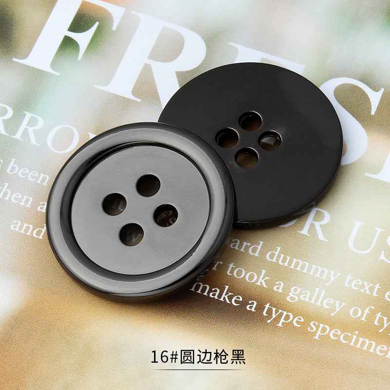 4孔枪色边黑色钮扣，款式16，金属圆形纽扣
