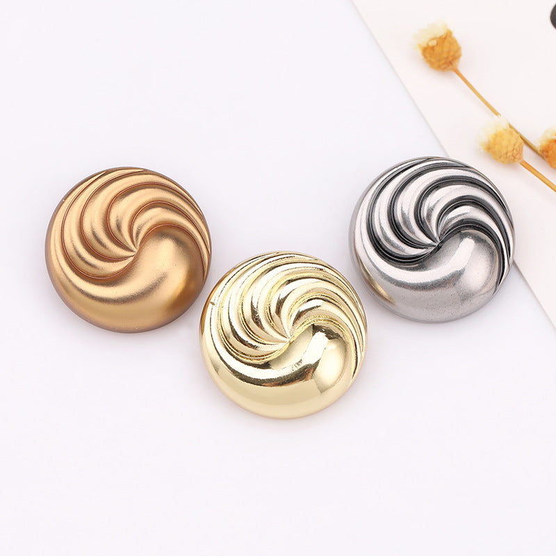 Mixed metal spiral textured round shank buttons: sand gold, light gold, and silver