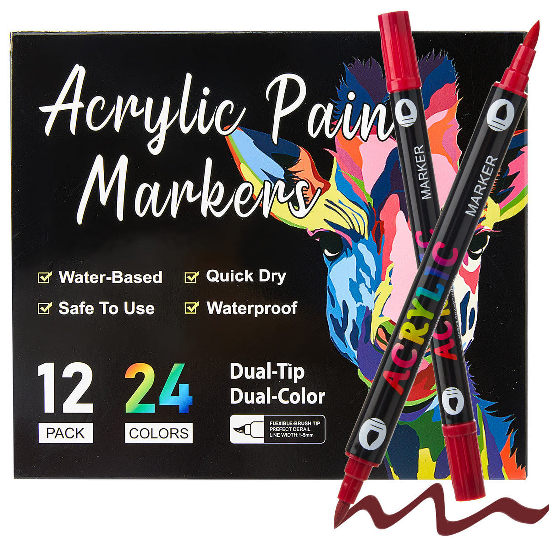 12-84 Pack 168 Colors Dual Brush Tip Acrylic Paint Markers 12 Pack-24 Colors