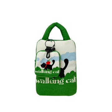 Green Walking Cat Laptop Sleeve 11-14 inch 2-Piece Set Small: 21×28×3cm