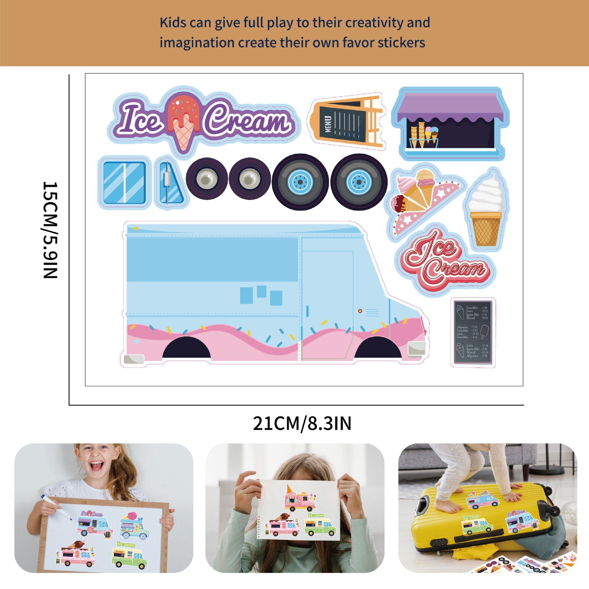 Make a Face Ice Cream Van Stickers for Kids 24 Sheets