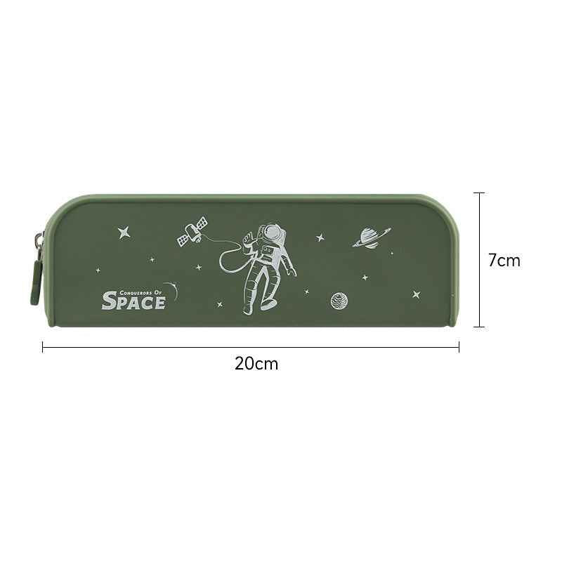 Space Theme Eco-Friendly Silicone Pencil Case Pen Pouch Green