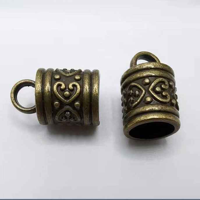 Antique metal cylinder bell end caps for drawstrings, assorted bronze & silver