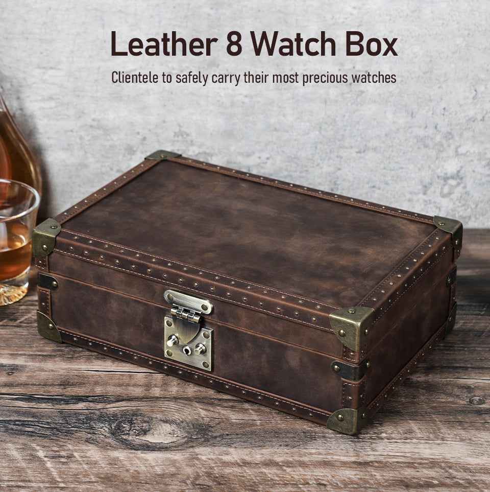 Luxury Handcrafted Genuine Leather Wooden 8-Piece Watch Box