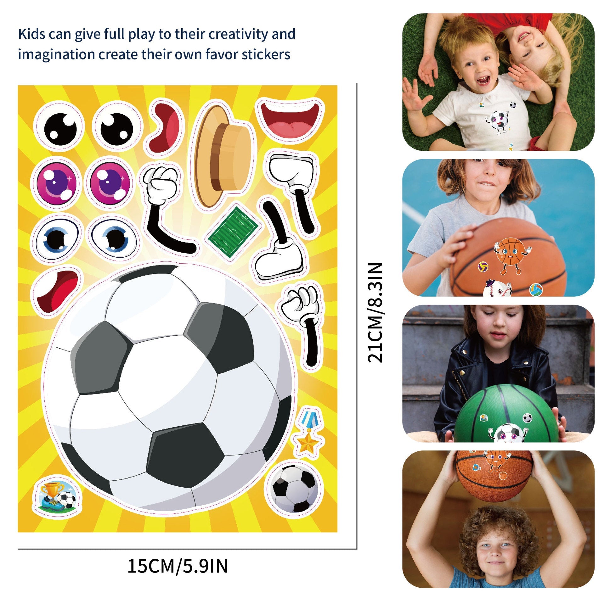 Make a Face Football Basketball Stickers for Kids 32 Sheets