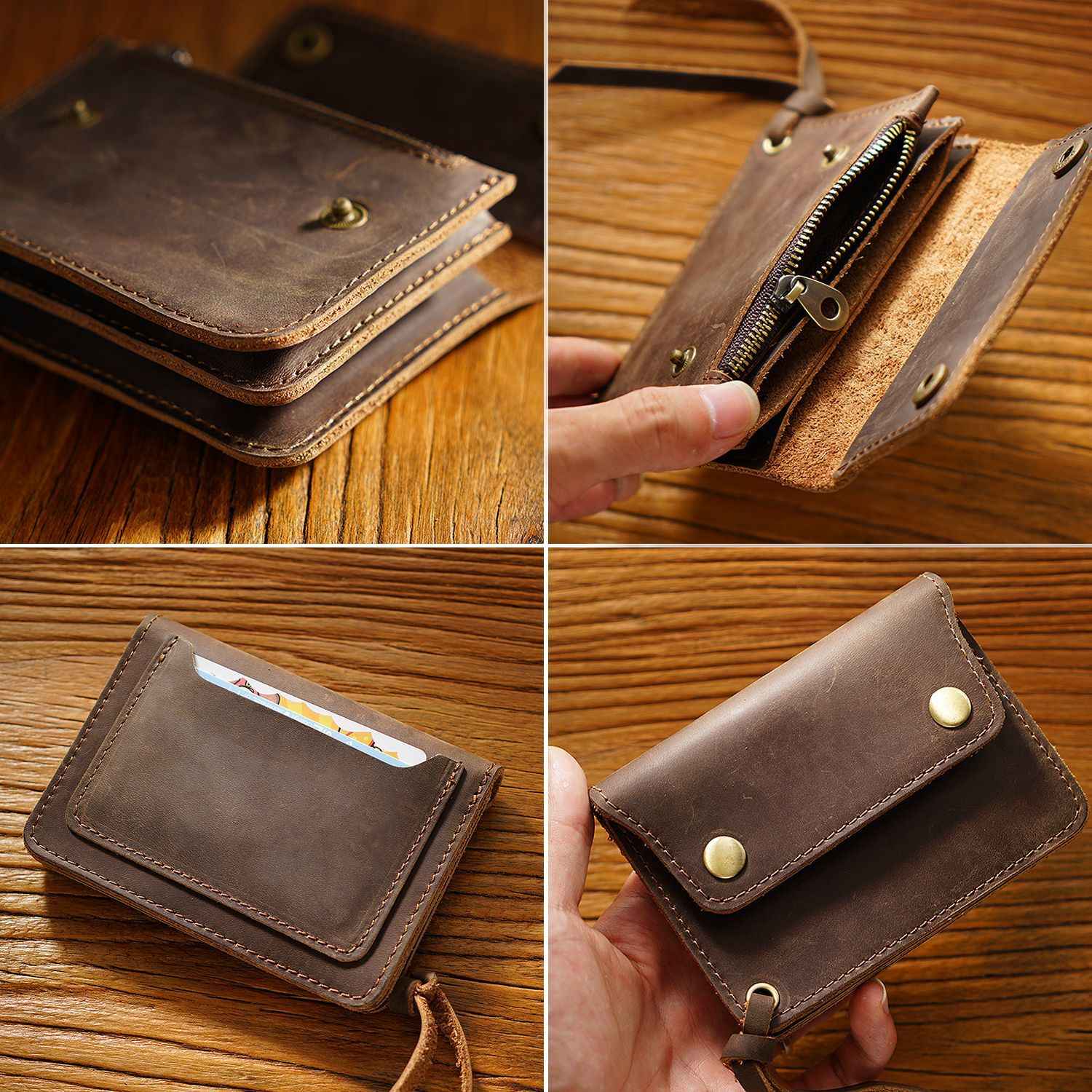 Handmade Crazy Horse Leather Card Holder Wallet
