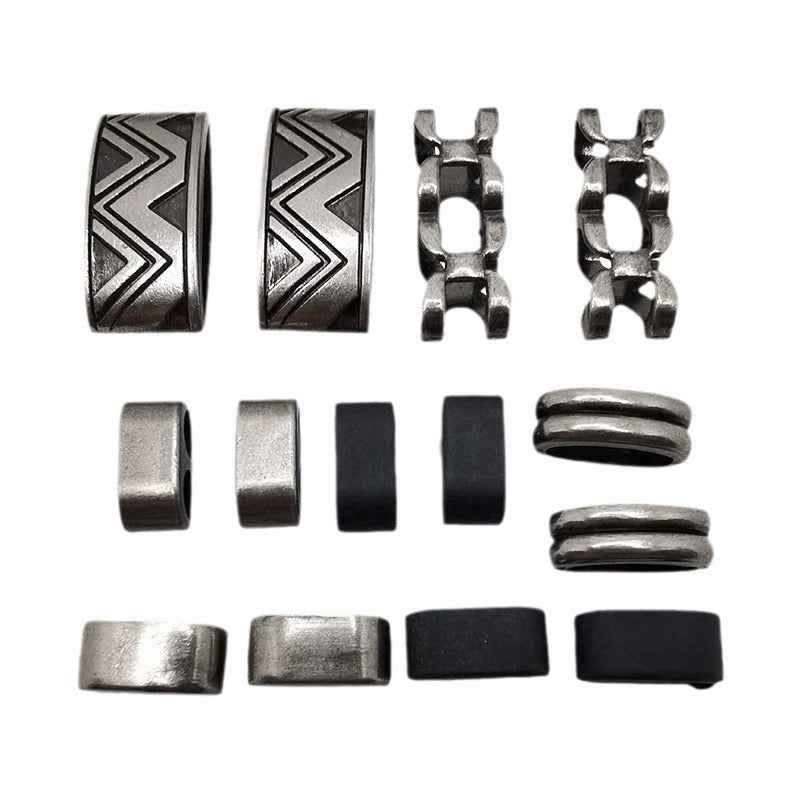 Zinc alloy lanyard cord locks and clips, silver and black, assorted zigzag and plain styles