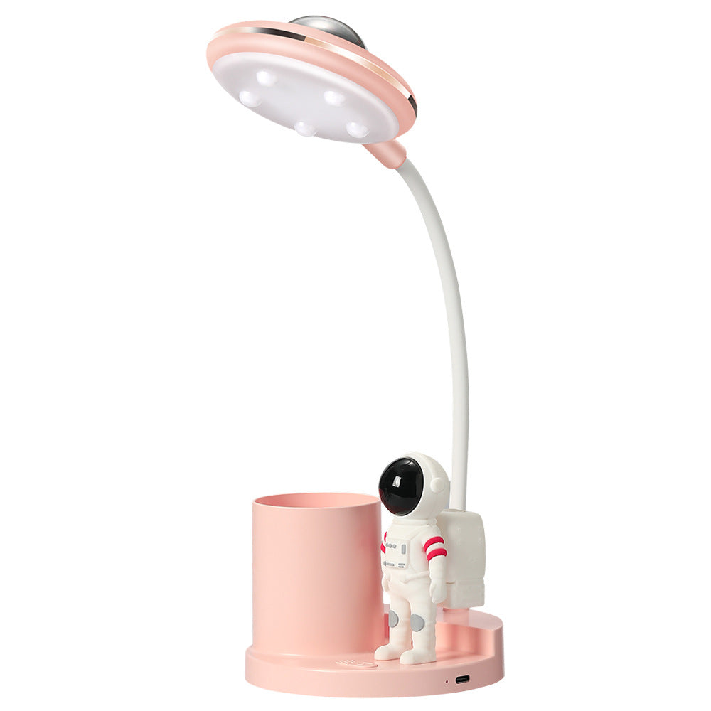 Astronaut Desk Lamp with Pen Holder for Kids,Projector Galaxy Night Light Pink