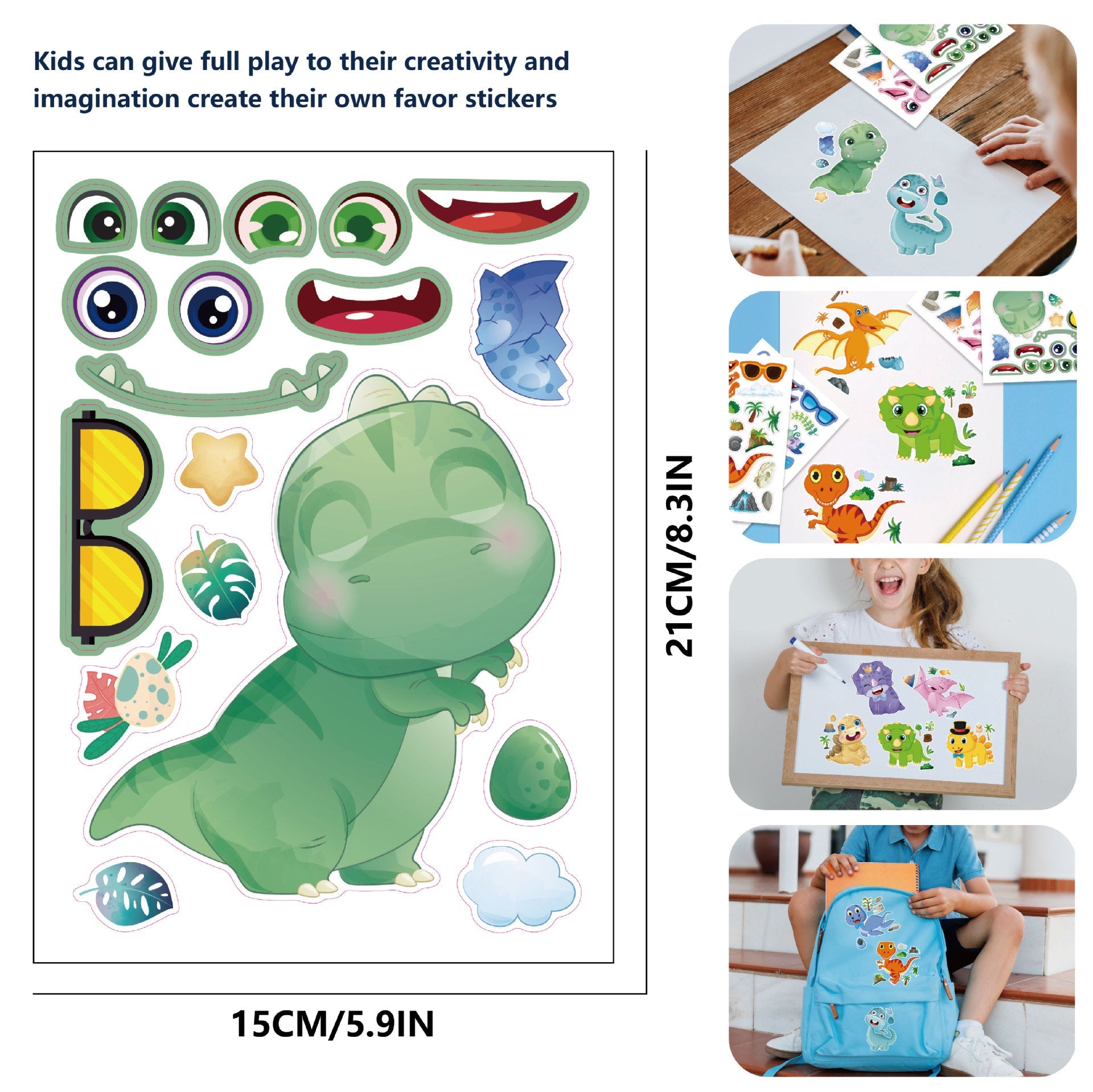 24 Sheets Make a Face Dinosaur Stickers