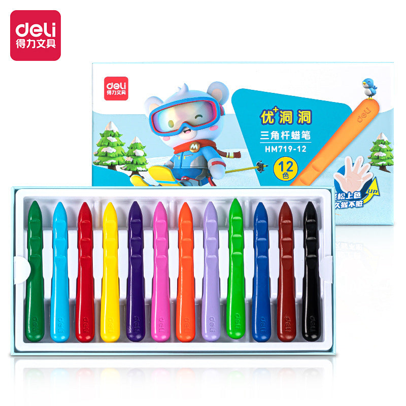 DELI Triangular 12/24/36 Colors Washable Toddler Crayons for Kids 12 Color