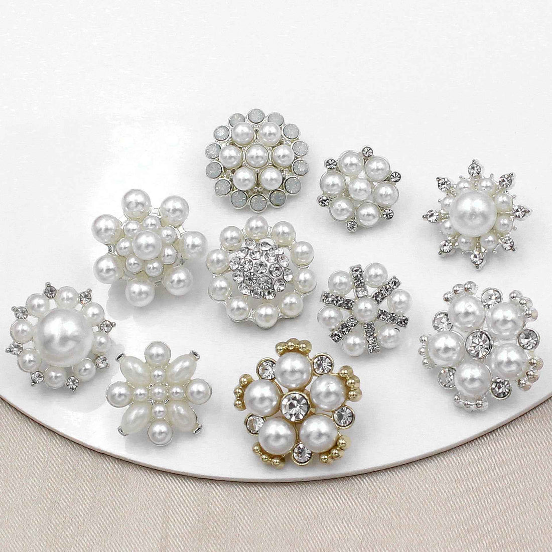 50-pack pearl & rhinestone shank buttons, mix of gold- and silver-tone designs