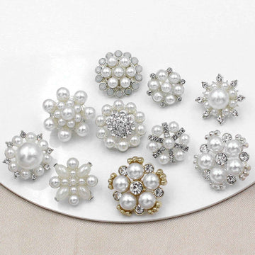 50-pack pearl & rhinestone shank buttons, mix of gold- and silver-tone designs