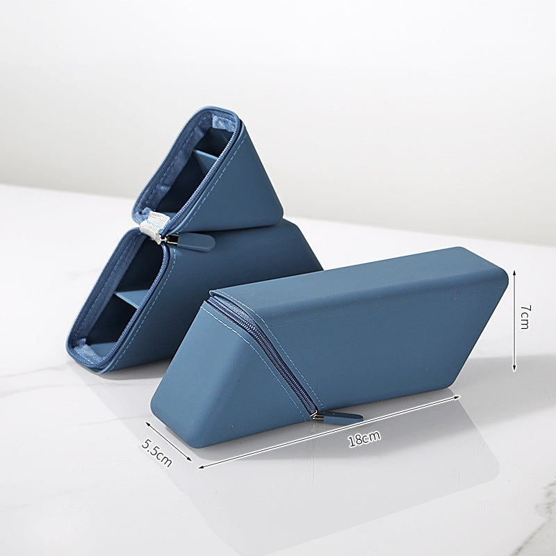 Silicone Pencil Case Pouch – Expandable Standing Organizer Blue