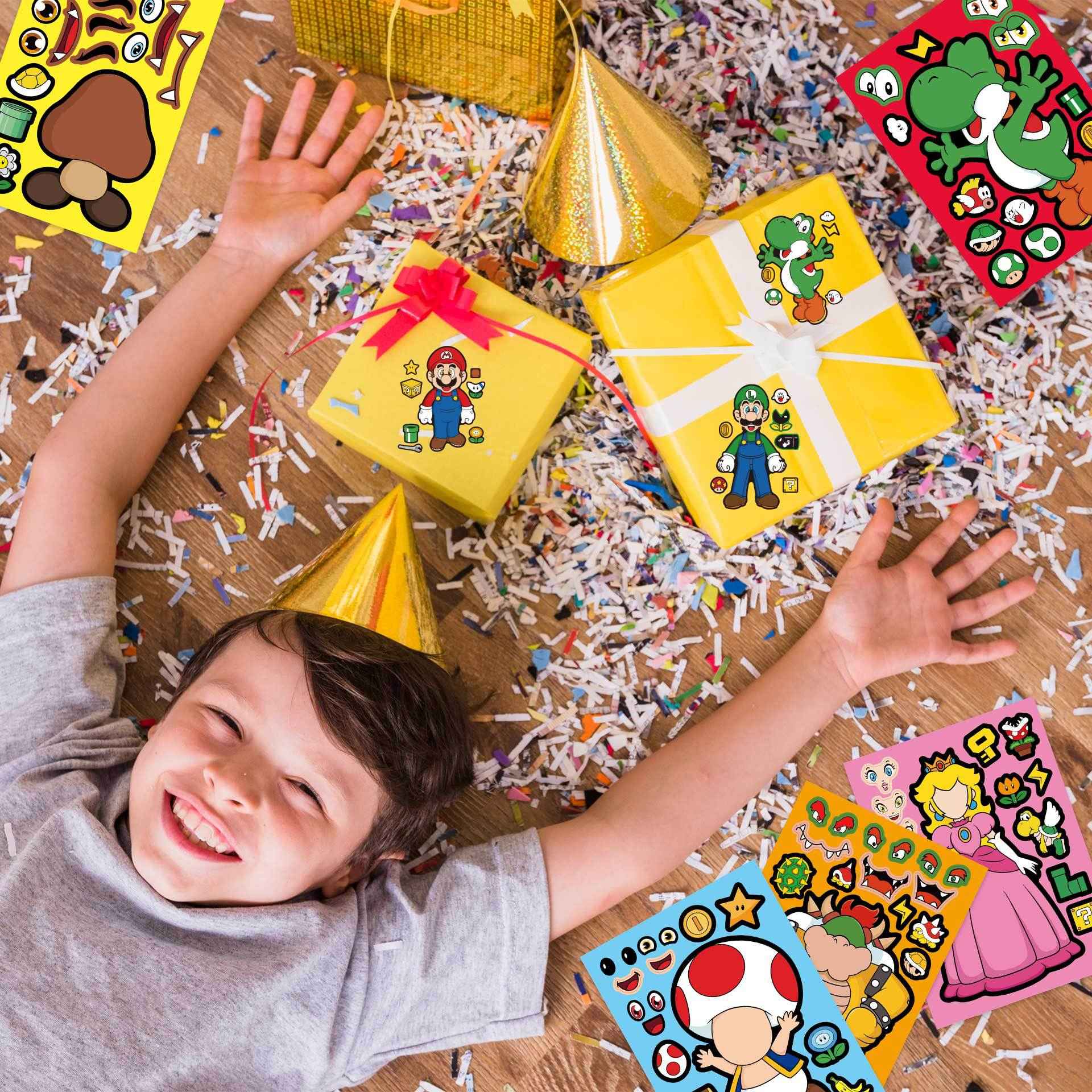 32 Sheets Super Mario Bros Make a Face DIY Stickers for Kids