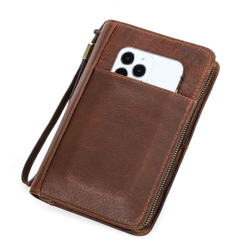 Genuine Leather Portable 5 Cigar Storage Case with Pen Holder Brown