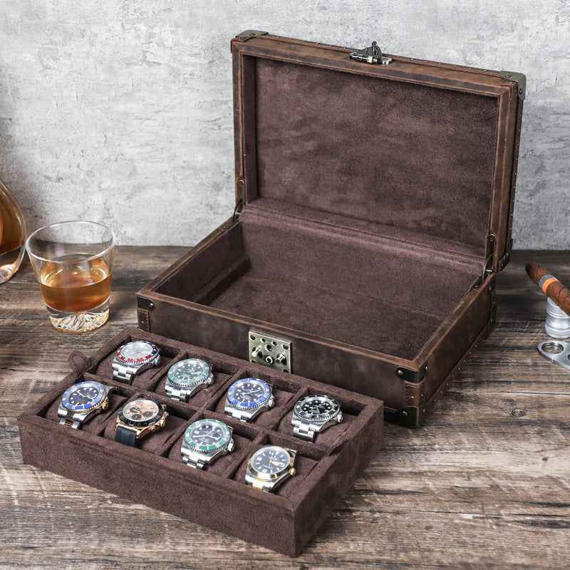 Luxury Handcrafted Genuine Leather Wooden 8-Piece Watch Box