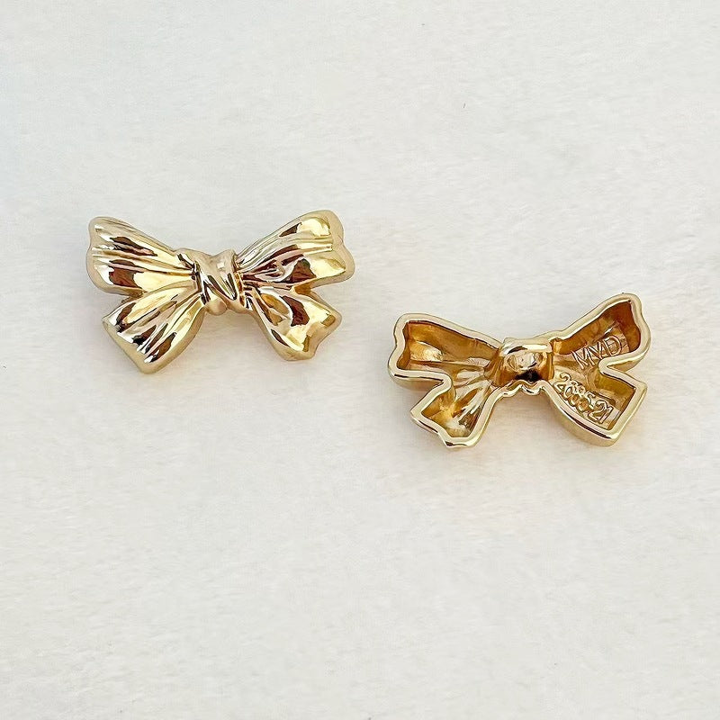 Light Gold bowknot metal shank buttons, hand-sew; two bow button tops visible