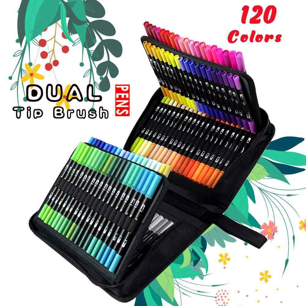60/72/120 Colors Art Markers Dual Tip Brush Pen for with Case 120 Color