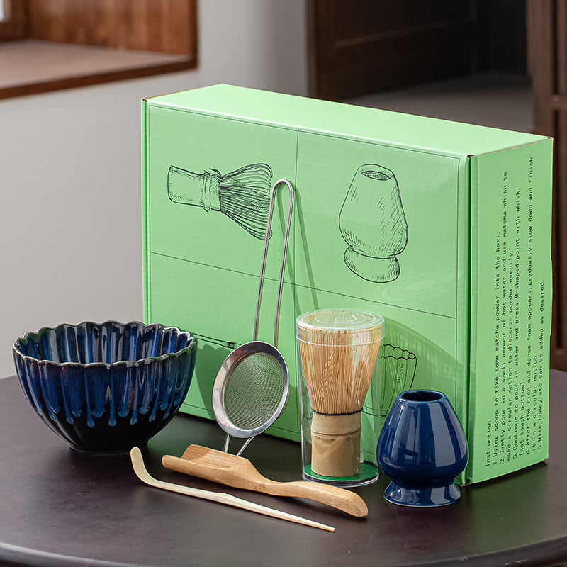 Japanese Kiln-Glazed Ceramic Matcha Set | 6-Piece Hyakuhon-Date Ceremonial Kit