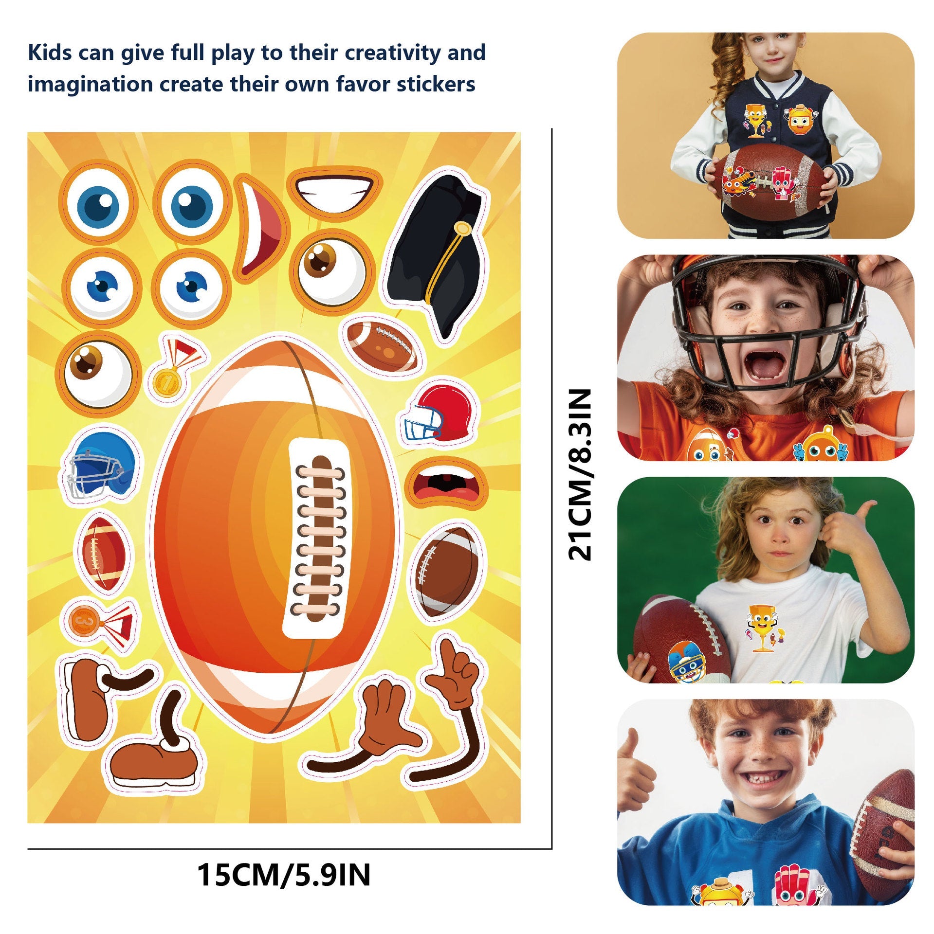 Make a Face Cartoon Rugby Stickers for Kids 24 Sheets