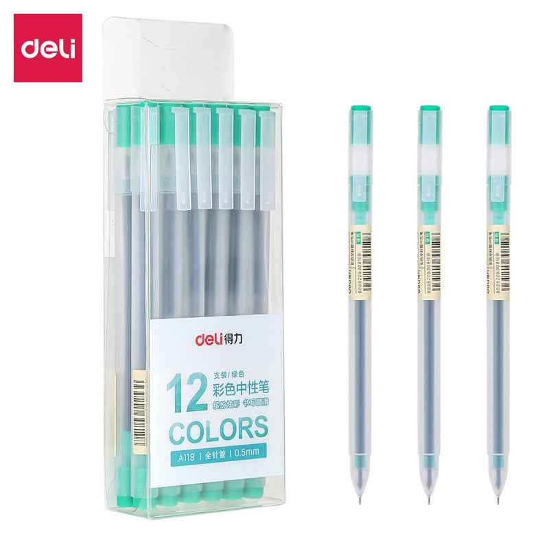 DELI A119 Colors Gel Pen Needle Tip 0.5mm Fine Point 12 Pack Green