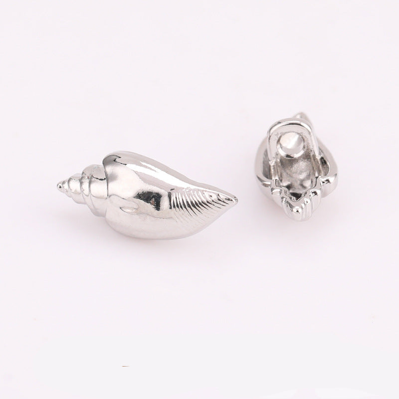 Conch shell metal shank button set, Nickel Silver: front and back views