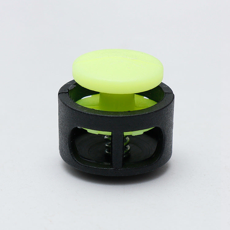 17mm Schnurstopper mit Feder, schwarzer Halter und neon-grüner Knopf