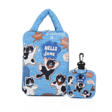 Blue Cat-Themed Laptop Sleeve 14 inch 2-Piece Set