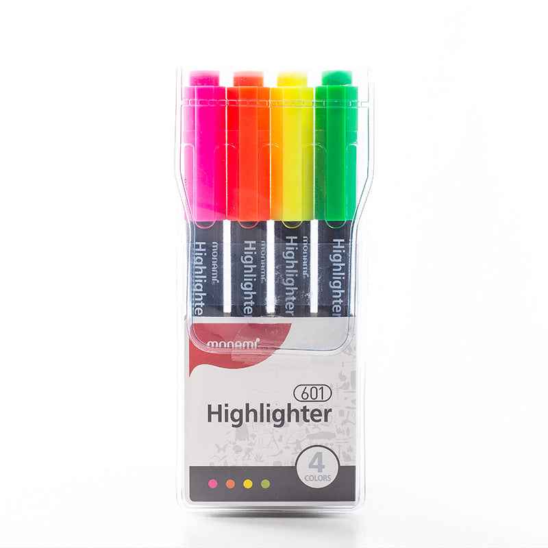 MONAMI Highlighter 601 Pastel,Chisel Tip,Assorted Colors,4-Pack Standard