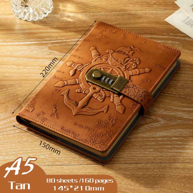 A5 Journal Retro Password Notebook Relief Sculpture Tan
