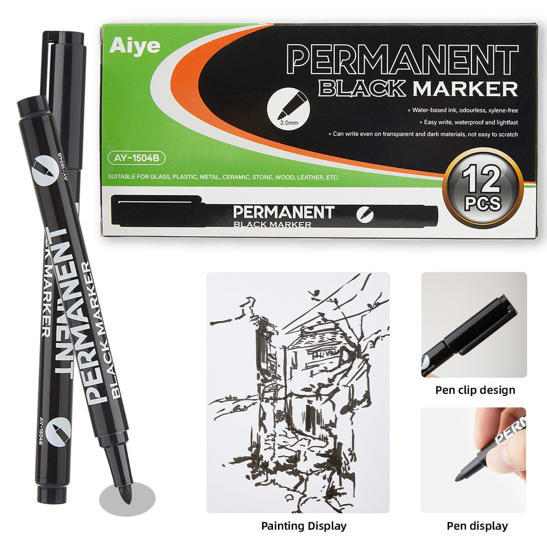 12pcs Industrial Oil-Based Permanet White Black Marker Pens Black Soft 5mm