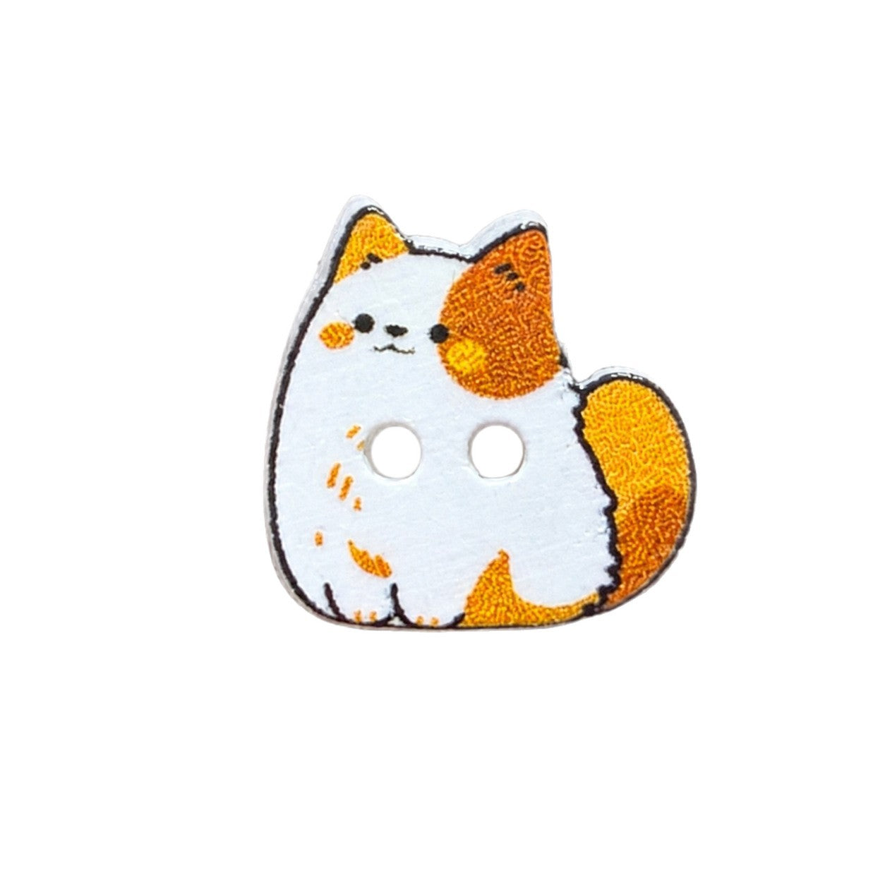 Mouse-shaped resin button in white with orange ears and face, two holes