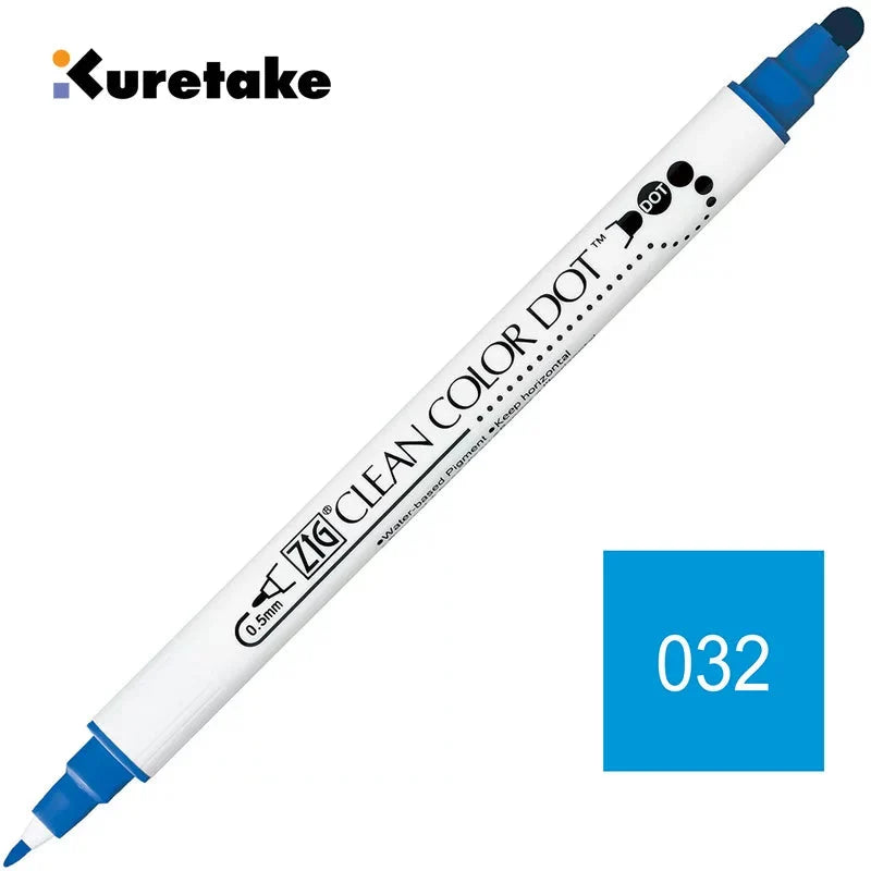 Kuretake ZIG Clean Color Dot TC-6100 – 2-Pack | Dual-Tip Dot & Brush Watercolour Marker | Journal / Illustration / Hand-Lettering | Japan Kuretake 032 Blue