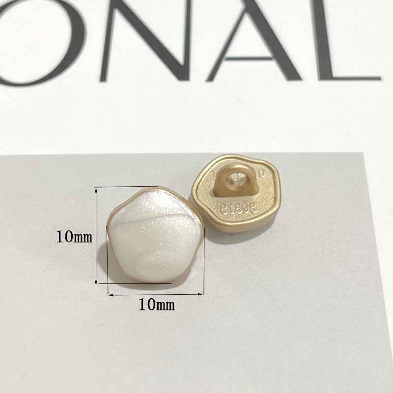 10mm metal shank button with glossy white front and gold underside