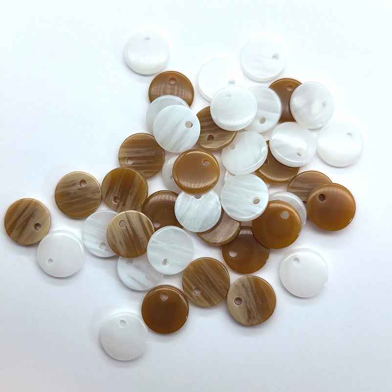 Round single-hole resin decorative buttons, 18L (11.5mm); mixed white and brown, 90-pack