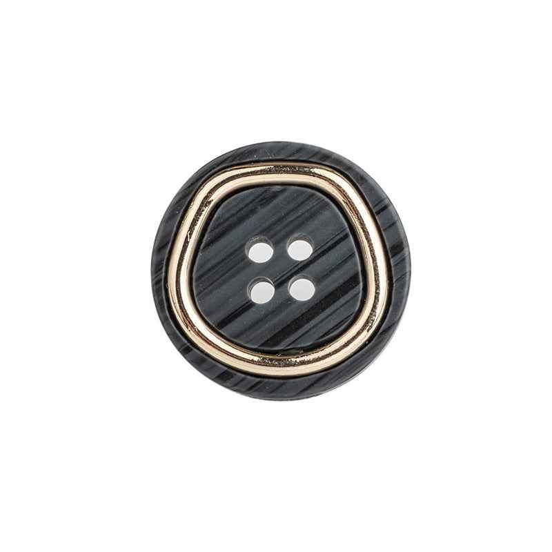 Beige 4-hole metal-resin suit button, gold rim, four holes