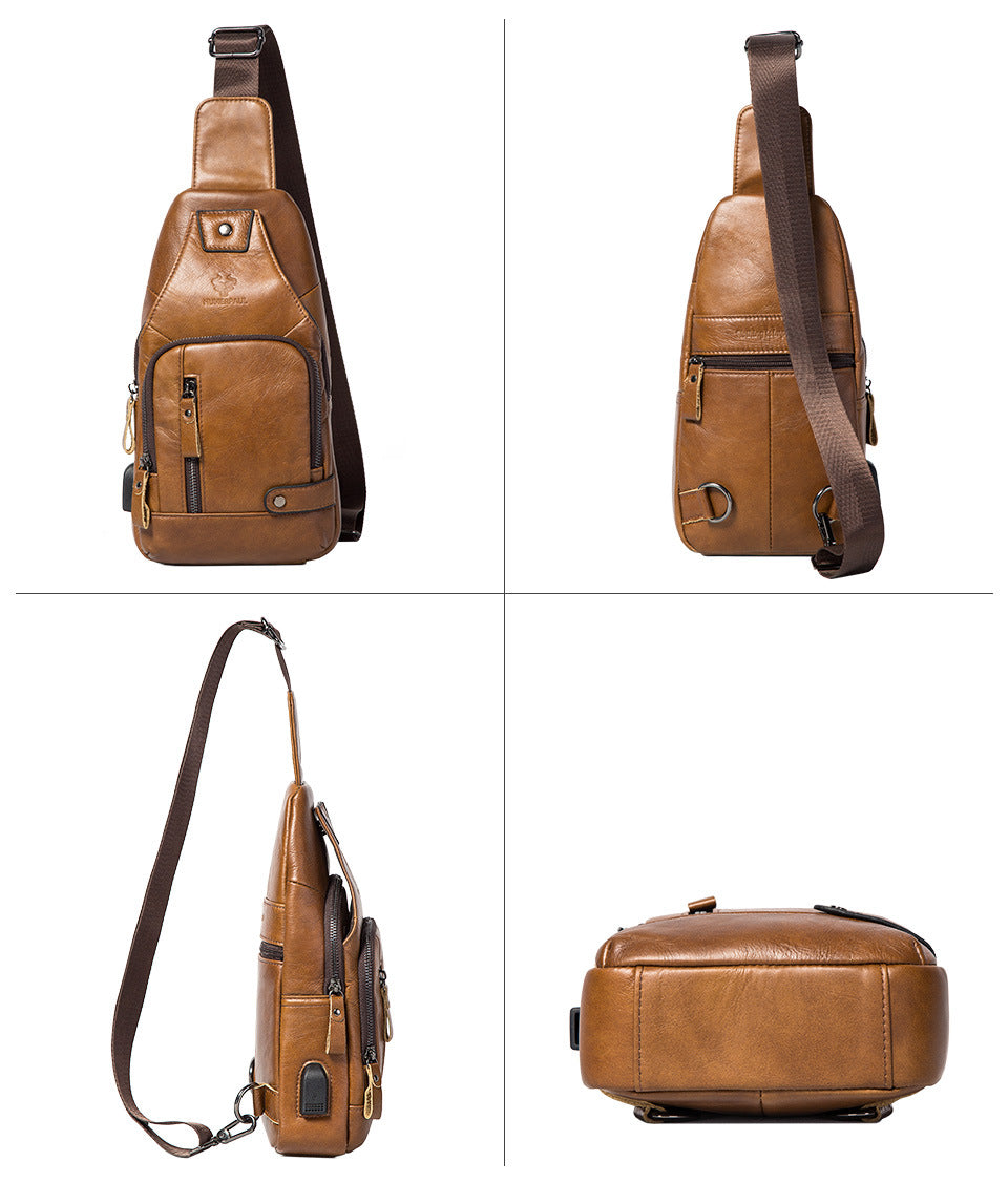 Men's Genuine Leather Chest Bag Full Grain Cowhide Sling