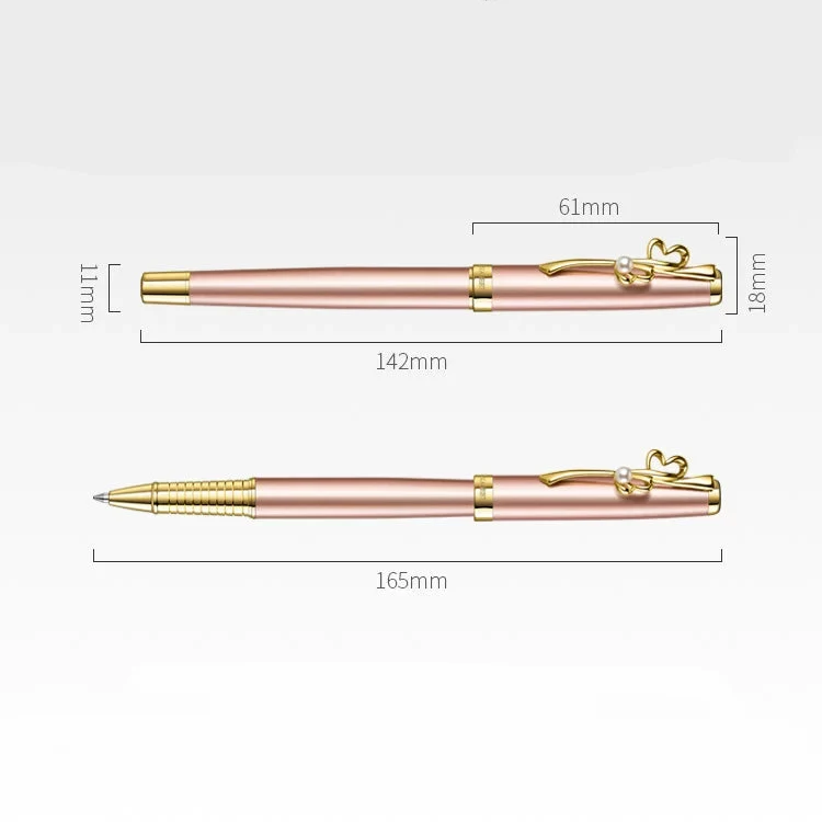 GNASEET Metal Rollerball Pen Gift Set for Women – Gold & White Barrel | Heart / Clover / Butterfly / Rose Clip