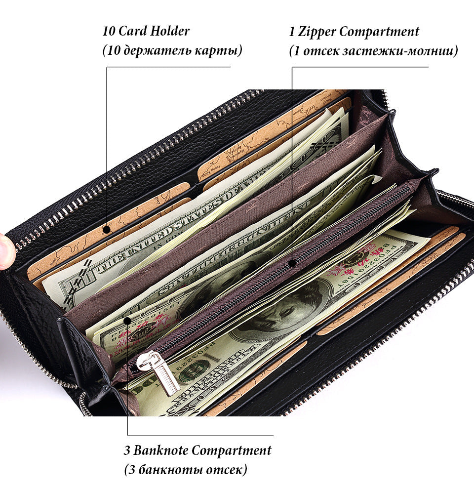 Vintage Men's Wallet,Long Genuine Leather Clutch