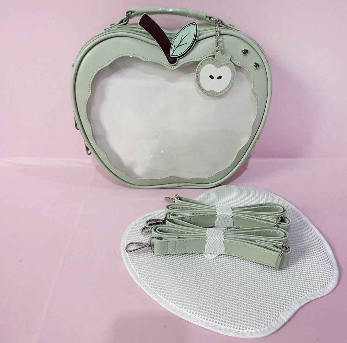 Apple-Shaped Ita Bag - Crossbody and Backpack for Pins and Badges Green