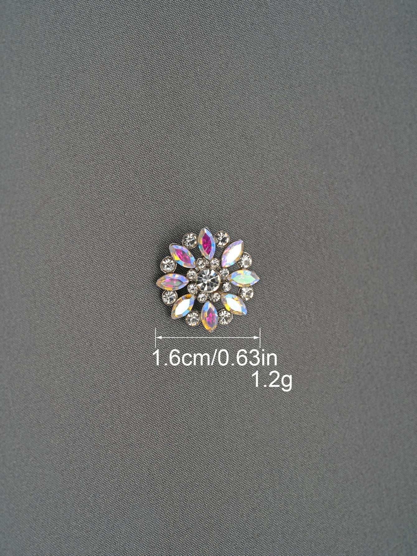 Bottoni a fiore con strass e gambo, arcobaleno, Ø1,6 cm, set da 6