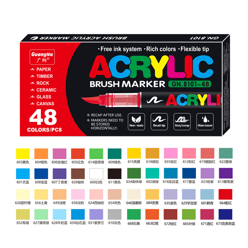 GuangNa GN8101 Soft Brush Acrylic Marker Set 48/60/72 Colors 48 Colors